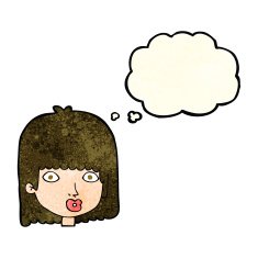 cartoon surprised woman with thought bubble N92