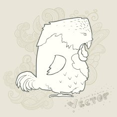 Illustration hand drawn vector retro cartoon bird with abstract floral N2