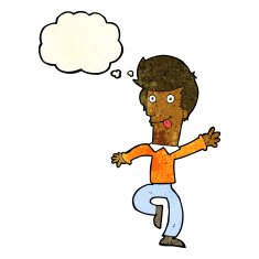 cartoon man dancing with thought bubble N3