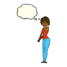 cartoon content woman with thought bubble N4