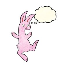 funny cartoon pink rabbit with thought bubble N2