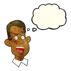 cartoon male face with thought bubble N8