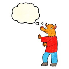 cartoon fox with thought bubble N7