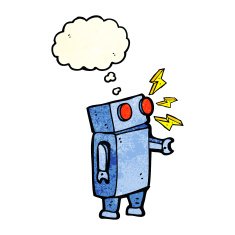cartoon robot with thought bubble N56