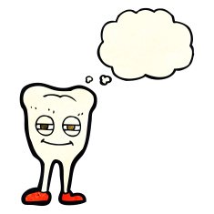cartoon smiling tooth with thought bubble N4