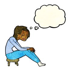cartoon crying woman with thought bubble N3