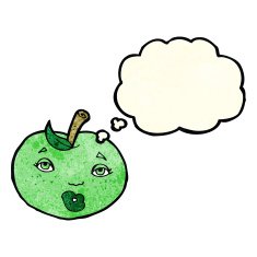 cartoon apple with face thought bubble N6