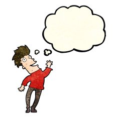 cartoon happy man with thought bubble N171