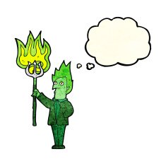 cartoon devil with pitchfork thought bubble N9