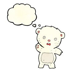 cartoon waving polar bear cub with thought bubble N16