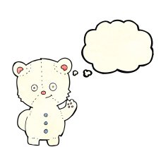 cartoon waving polar bear cub with thought bubble N18