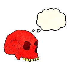 cartoon spooky skull with thought bubble N54