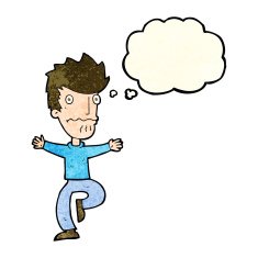 cartoon frightened man with thought bubble N33