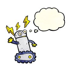 cartoon robot with thought bubble N58