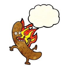 crazy cartoon sausage with thought bubble