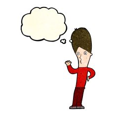 cartoon man waving with thought bubble N11
