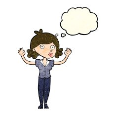 cartoon woman surrendering with thought bubble N4