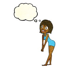 cartoon excited woman with thought bubble N51