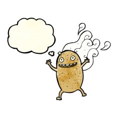 cartoon happy potato with thought bubble N4