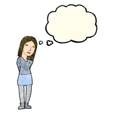 cartoon woman waiting with thought bubble N7