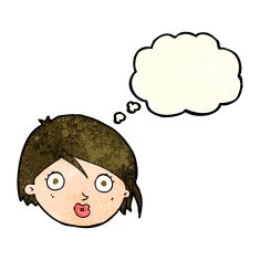 cartoon surprised female face with thought bubble N22