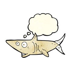 cartoon happy shark with thought bubble N4