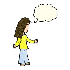 cartoon woman with open arms thought bubble N38