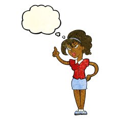 cartoon woman with idea thought bubble N97