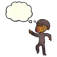 cartoon man in bike helmet pointing with thought bubble N4