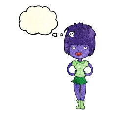cartoon happy vampire girl with thought bubble N15