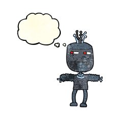 cartoon robot with thought bubble N60