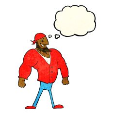 cartoon manly sailor man with thought bubble N3