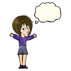 cartoon woman with open arms thought bubble N39