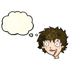 cartoon crazy excited woman with thought bubble N7