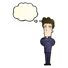 cartoon priest with thought bubble N3