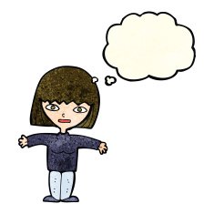 cartoon woman with open arms thought bubble N40
