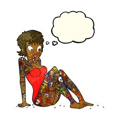 cartoon tattoo girl in swimsuit with thought bubble N3