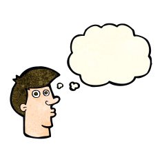 cartoon confused man with thought bubble N16