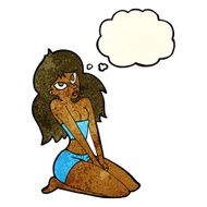 cartoon woman in skimpy clothing with thought bubble N4