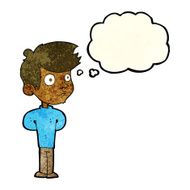 cartoon boy staring with thought bubble N8