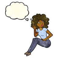cartoon woman listening with thought bubble N4