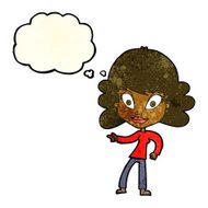 cartoon woman pointing with thought bubble N84