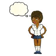cartoon tough woman with hands on hips thought bubble N4
