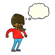 cartoon bearded man shrugging shoulders with thought bubble N4