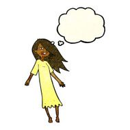 cartoon ghost like girl with thought bubble N4