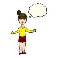 cartoon woman shrugging shoulders with thought bubble N190