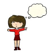 cartoon girl pointing with thought bubble N10