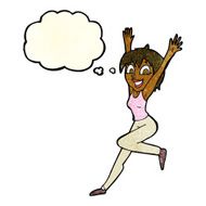 cartoon excited woman with thought bubble N52