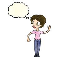 cartoon woman waving with thought bubble N132