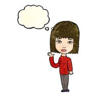 cartoon woman waving with thought bubble N133